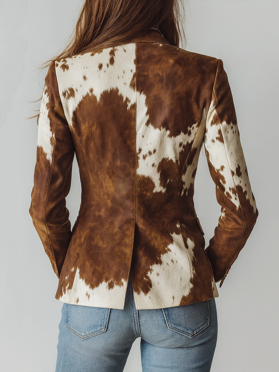 Blazer Ecológico de Estampado Vaca Vintage para Mujer