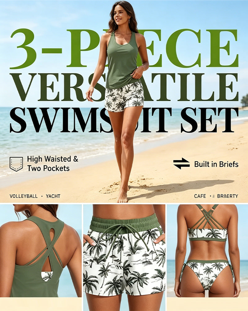 Maren | Conjunto de tres piezas: tankini, bikini y pareo