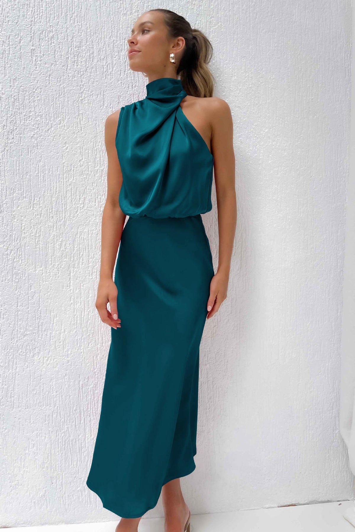 Amelia | Vestido Maxi Halter Drapeado