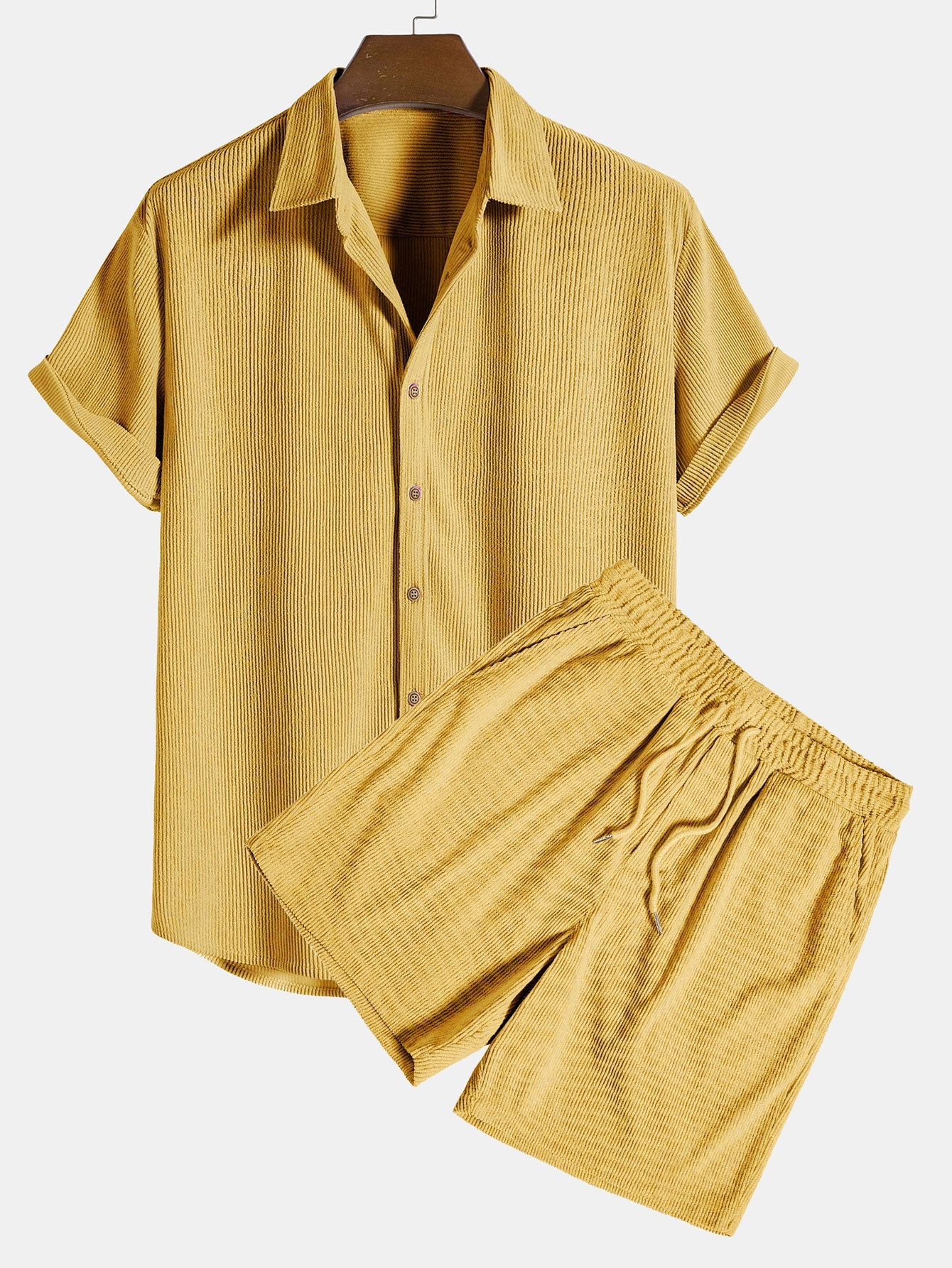 Camisa de pana de manga corta con botones y pantalones corto