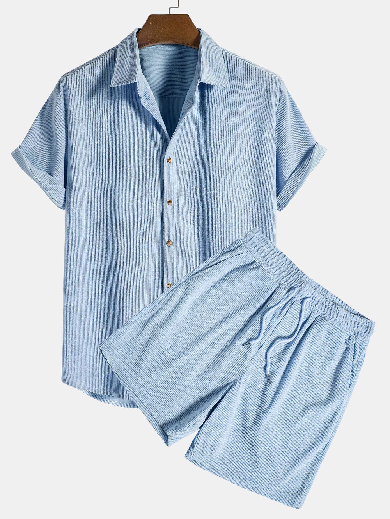 Camisa de pana de manga corta con botones y pantalones corto
