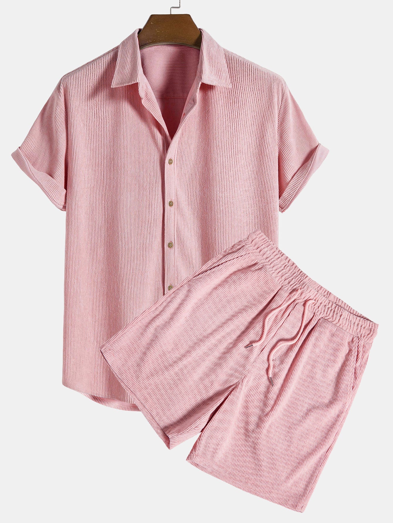 Camisa de pana de manga corta con botones y pantalones corto
