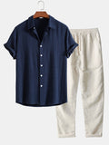 Camisa abotonada de mezcla de lino y rayón y pantalones rectos de lino