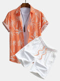 Camisa abotonada con estampado de palmeras y bañador corto