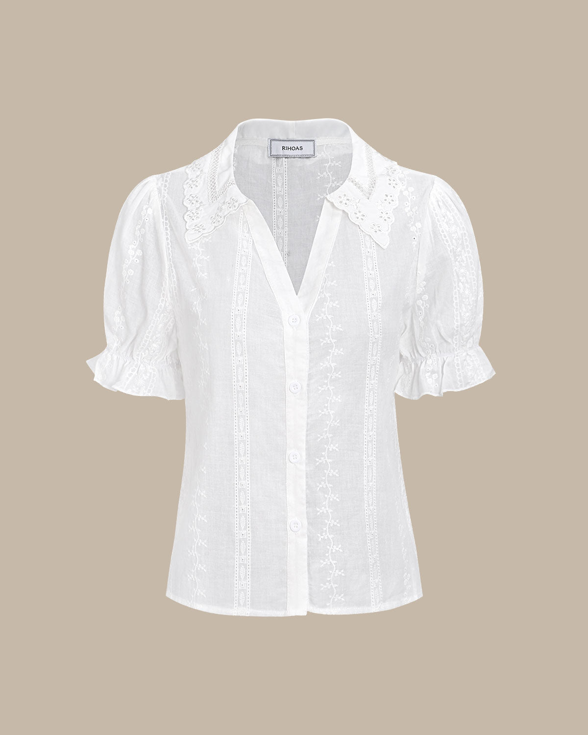 Blusa Blanca Con Cuello Encaje Bordado Algodón