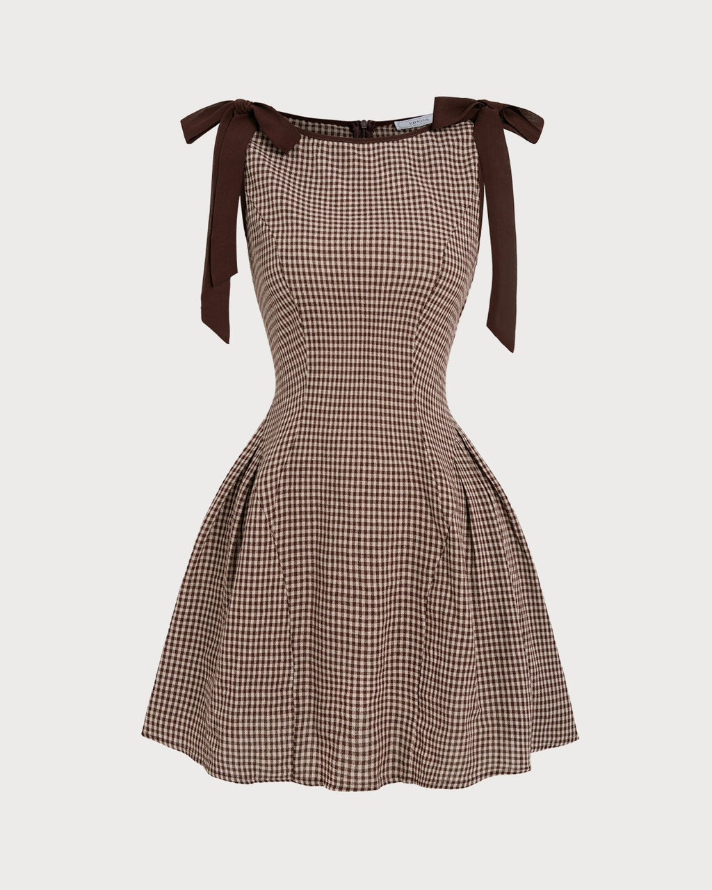 Vestido Mini Marrón Vichy Tirantes con Lazo