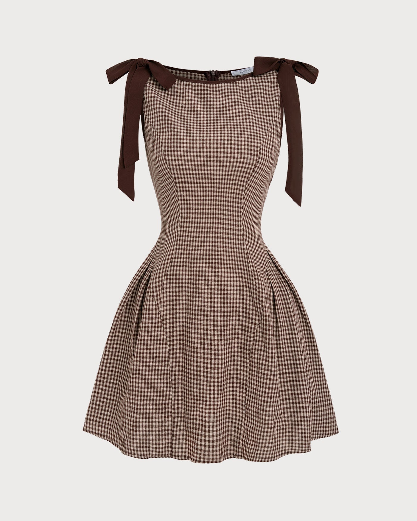 Vestido Mini Marrón Vichy Tirantes con Lazo