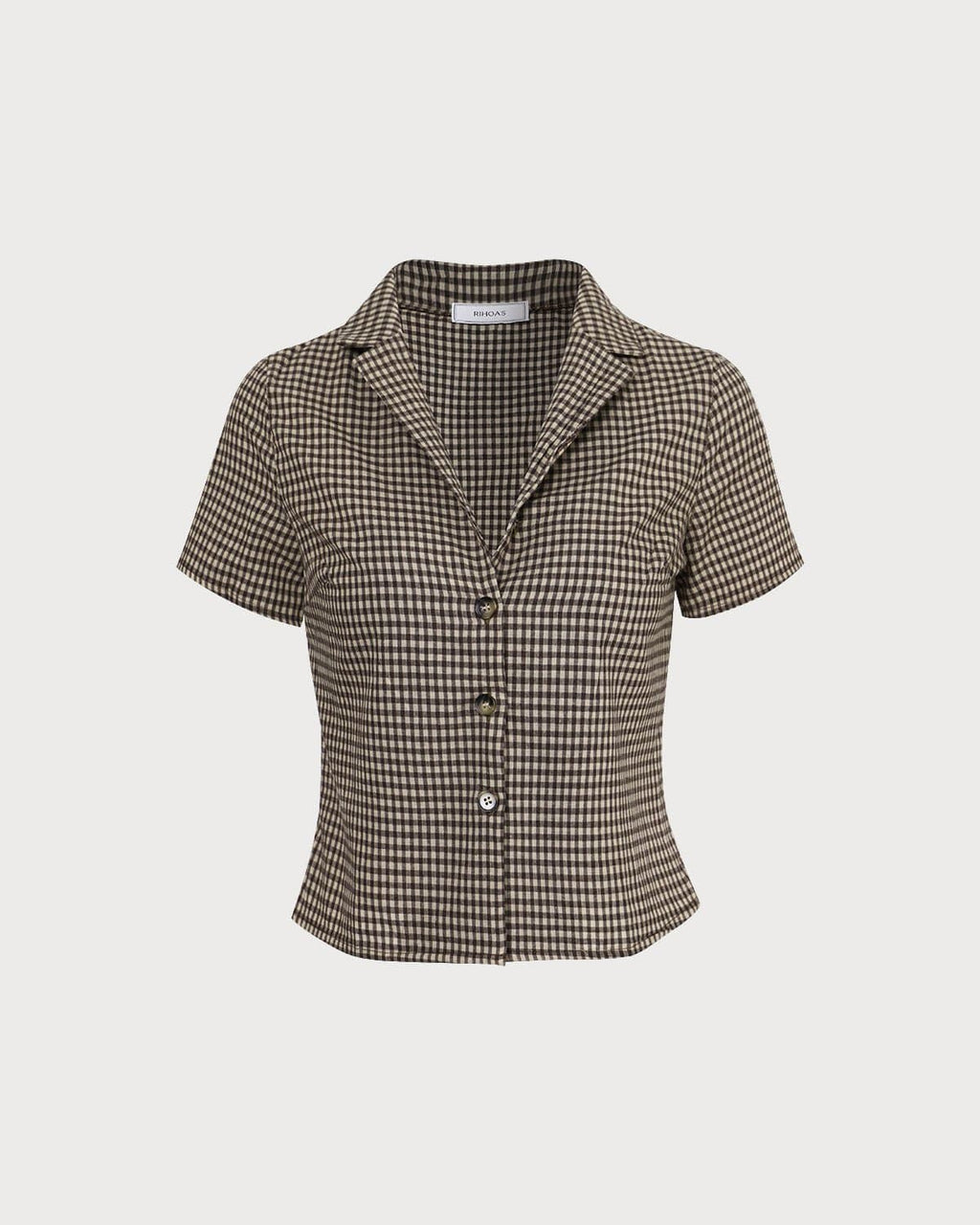 Blusa Marrón Solapa Vichy Manga Corta