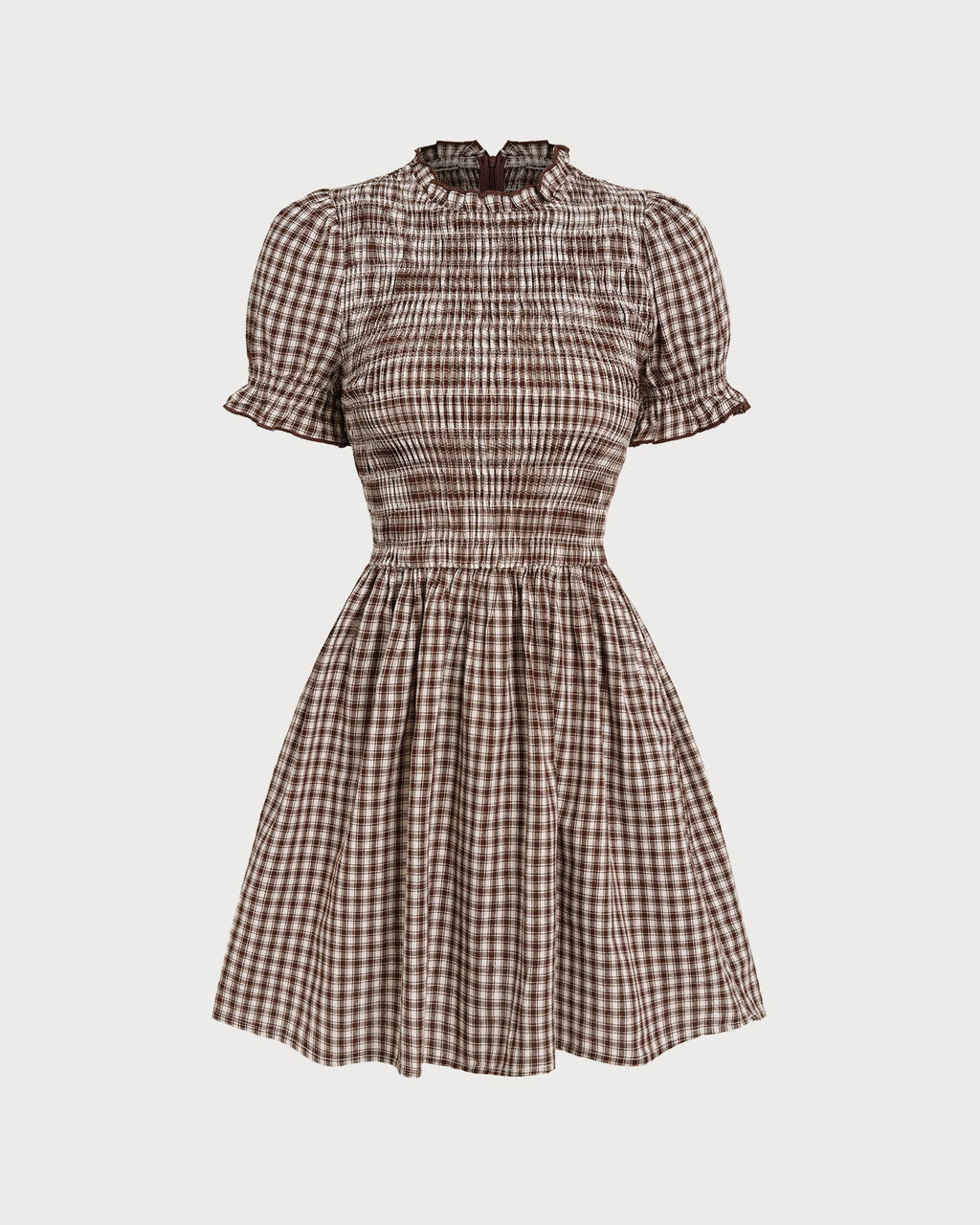 Vestido Mini Café Vichy Manga Abullonada
