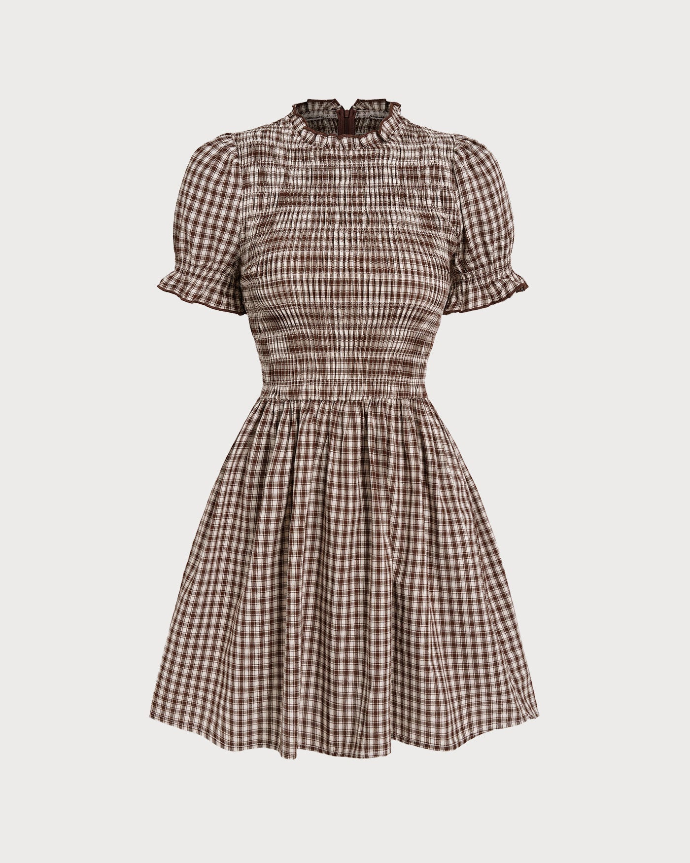 Vestido Mini Café Vichy Manga Abullonada