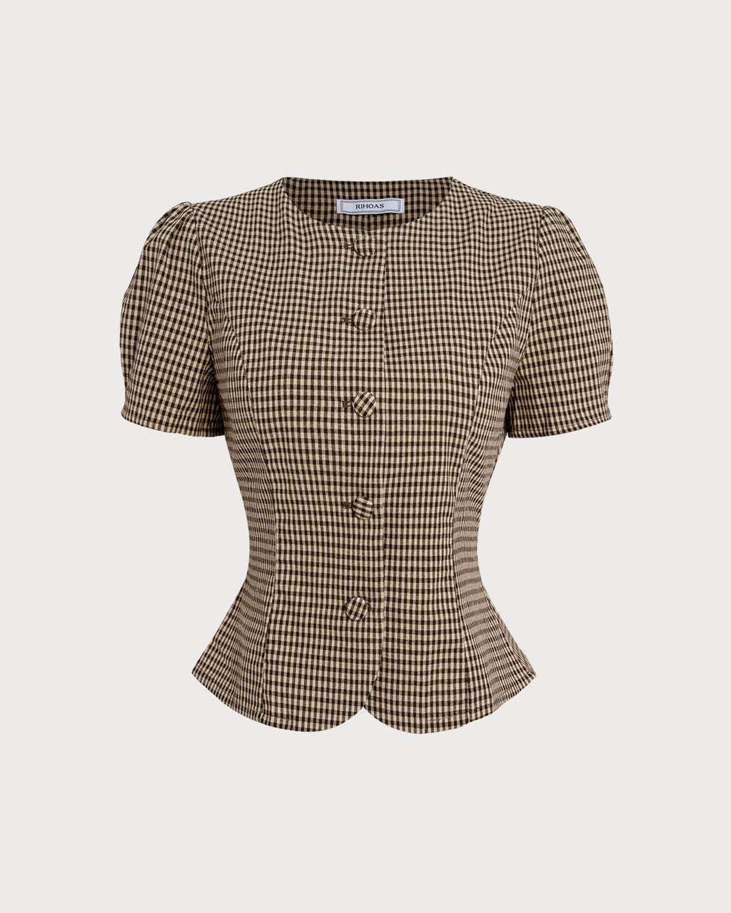 Blusa Marrón Cuadros Manga Abullonada
