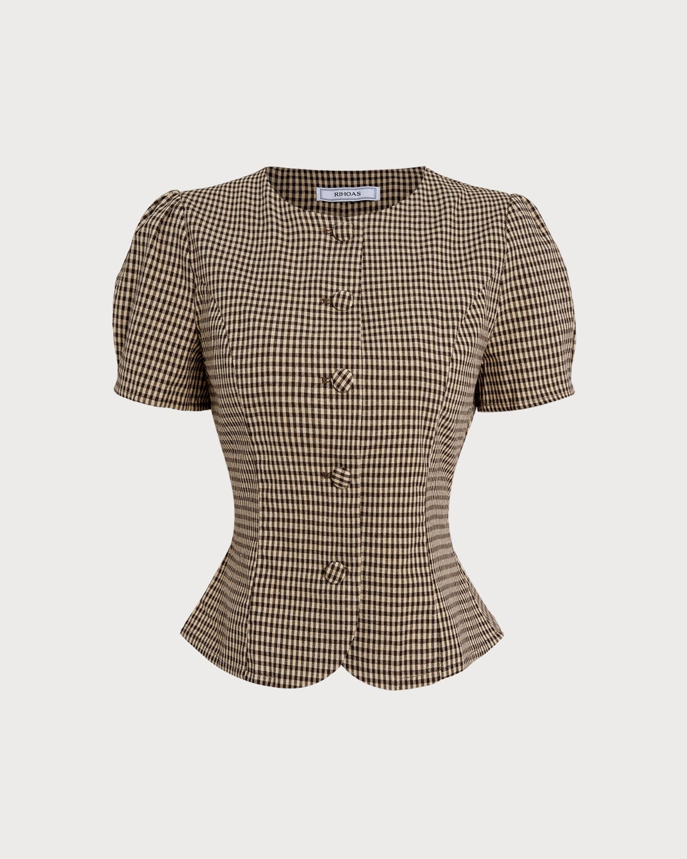 Blusa Marrón Cuadros Manga Abullonada