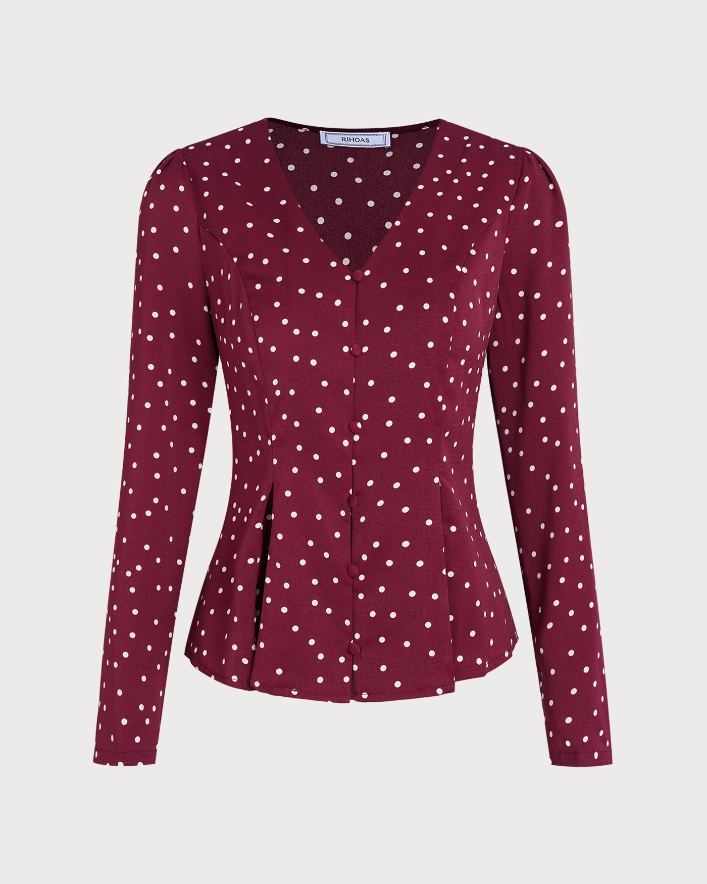 Blusa Rojo Vino Lunares Cuello V