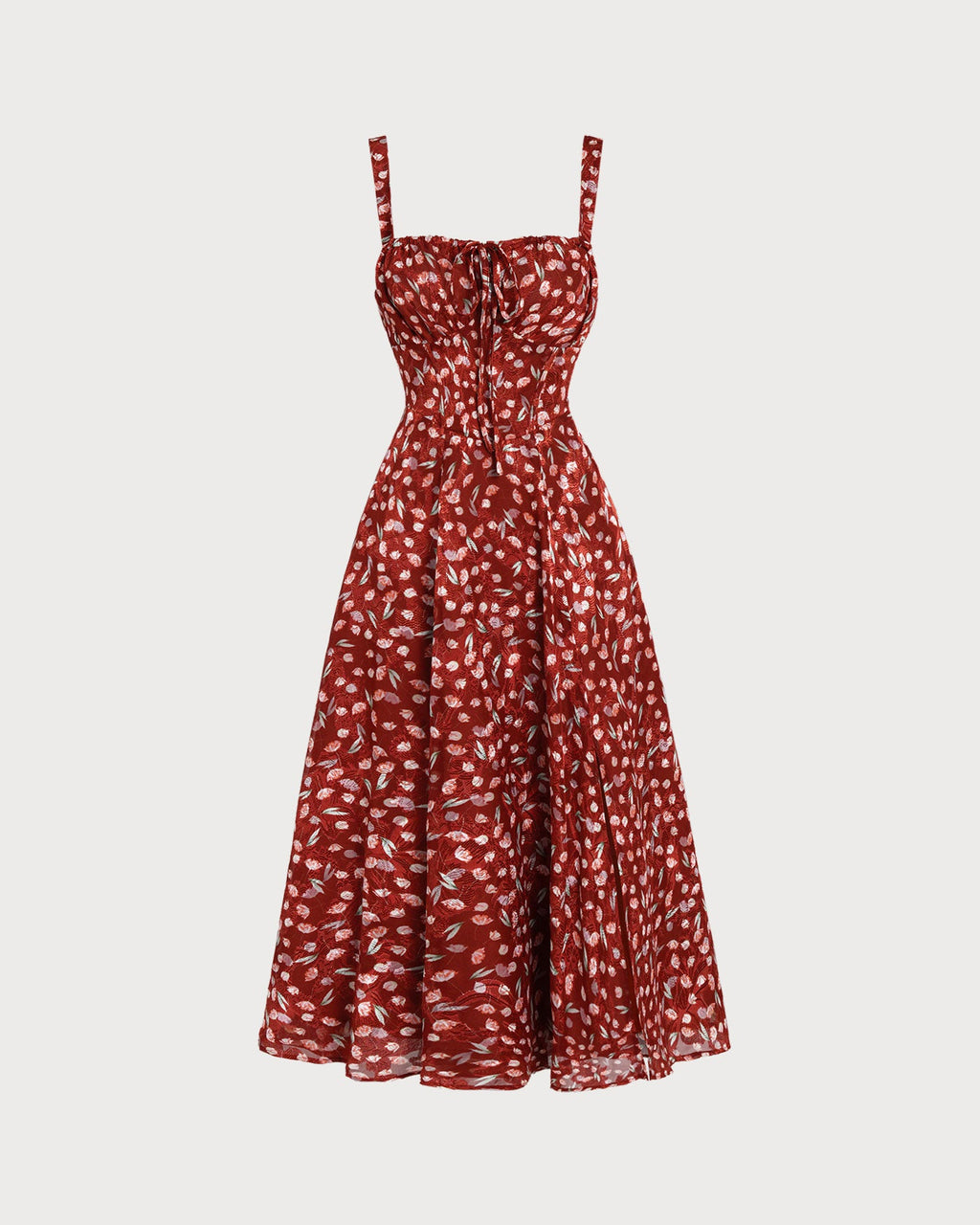 Vestido Midi Rojo Vino Floral Lencero