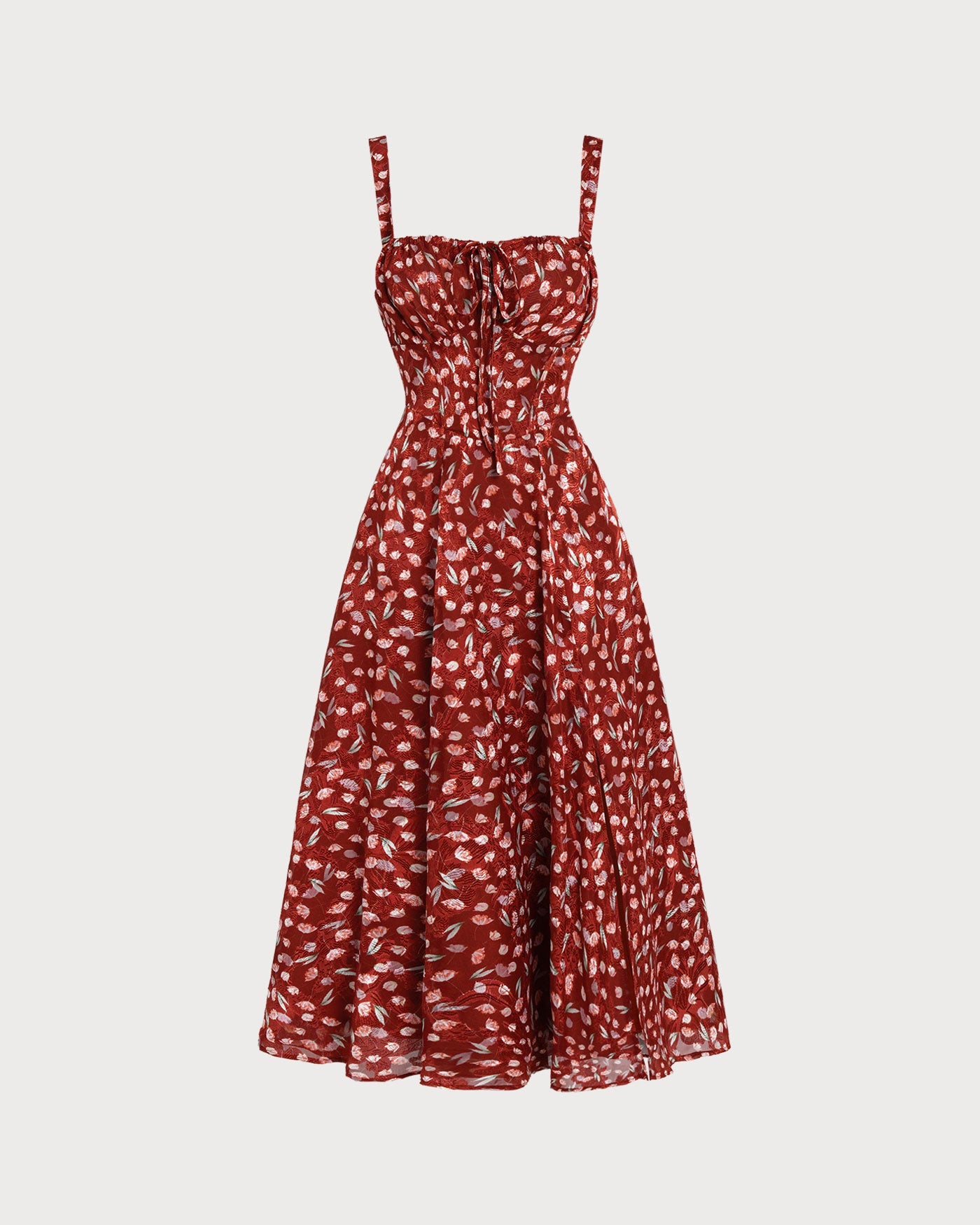 Vestido Midi Rojo Vino Floral Lencero