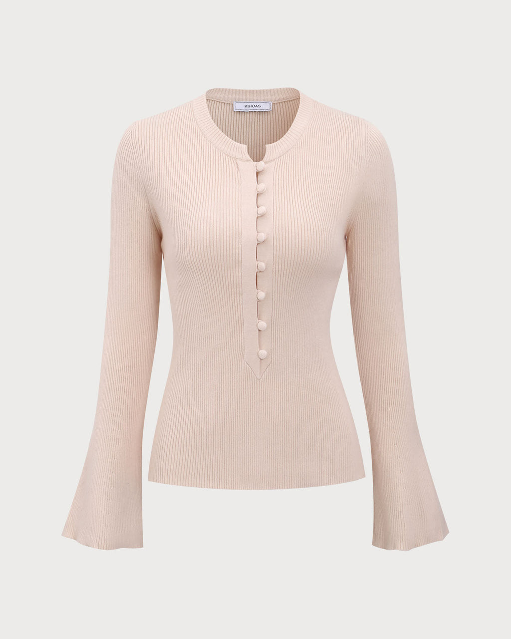 Top de Punto Albaricoque Cuello Redondo Con Botones