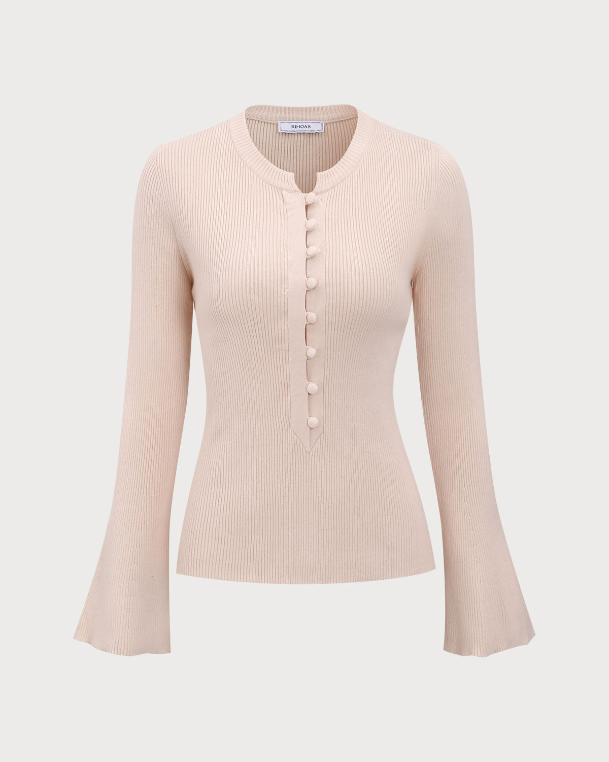 Top de Punto Albaricoque Cuello Redondo Con Botones