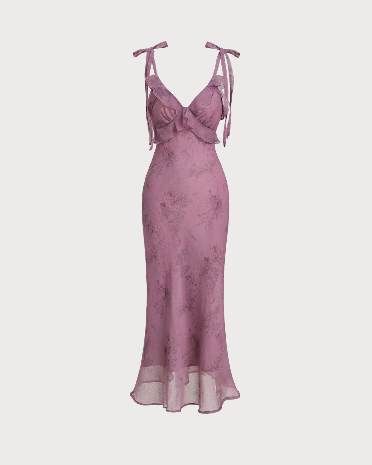 Vestido Midi Morado Floral Volante Tirantes con Lazo