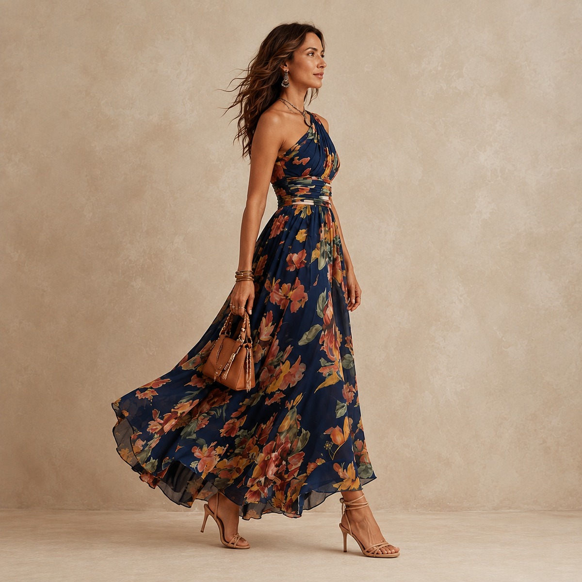 Celeste | Maxivestido Floral de Un Hombro