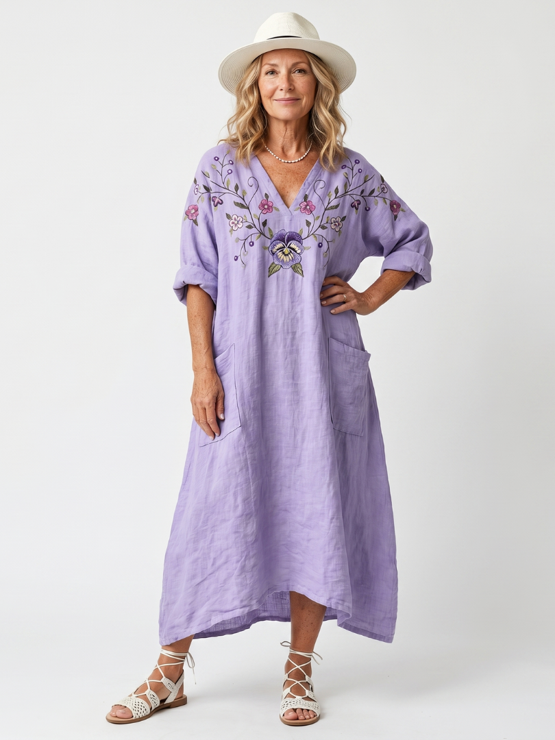 Tavi | Vestido Midi Oversize Floral con Bolsillos