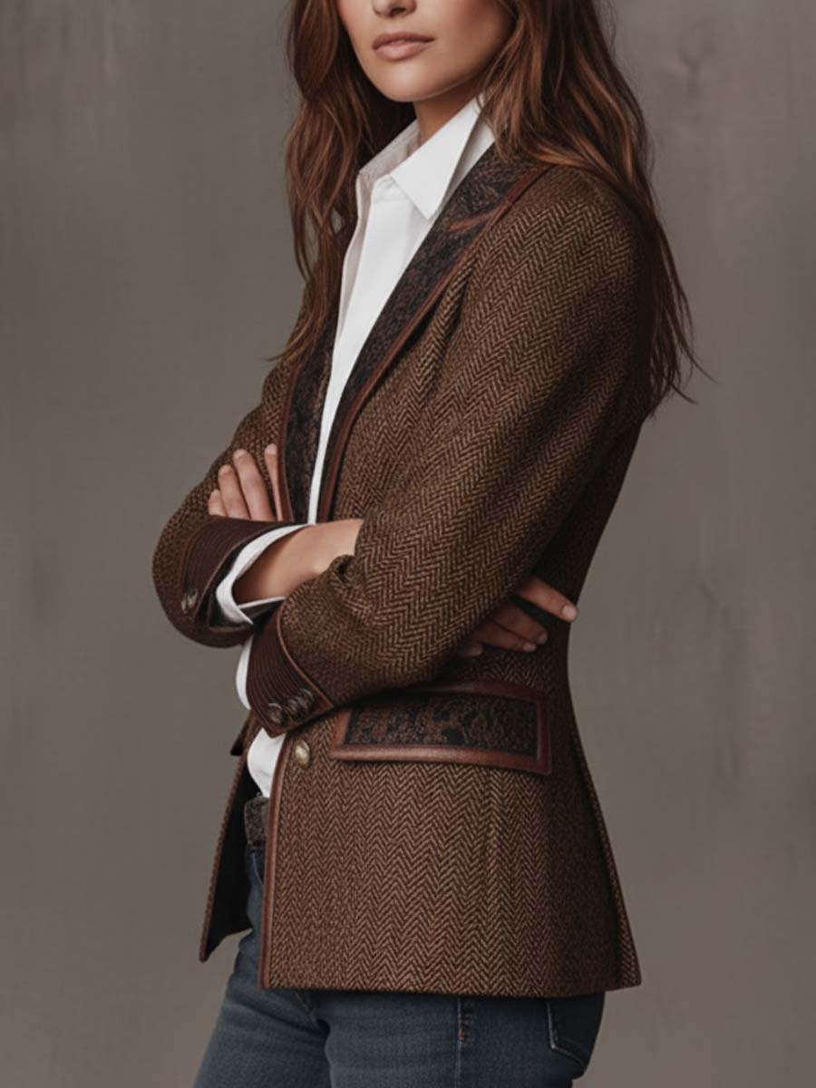 Blazer con Paneles Estampados de Espiga para Mujer