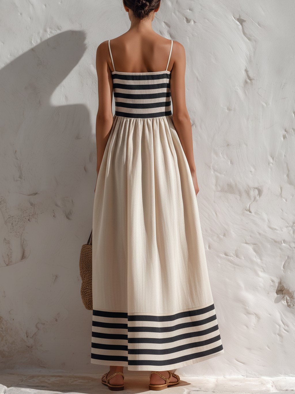 Susana  | Vestido largo a rayas negras y beige