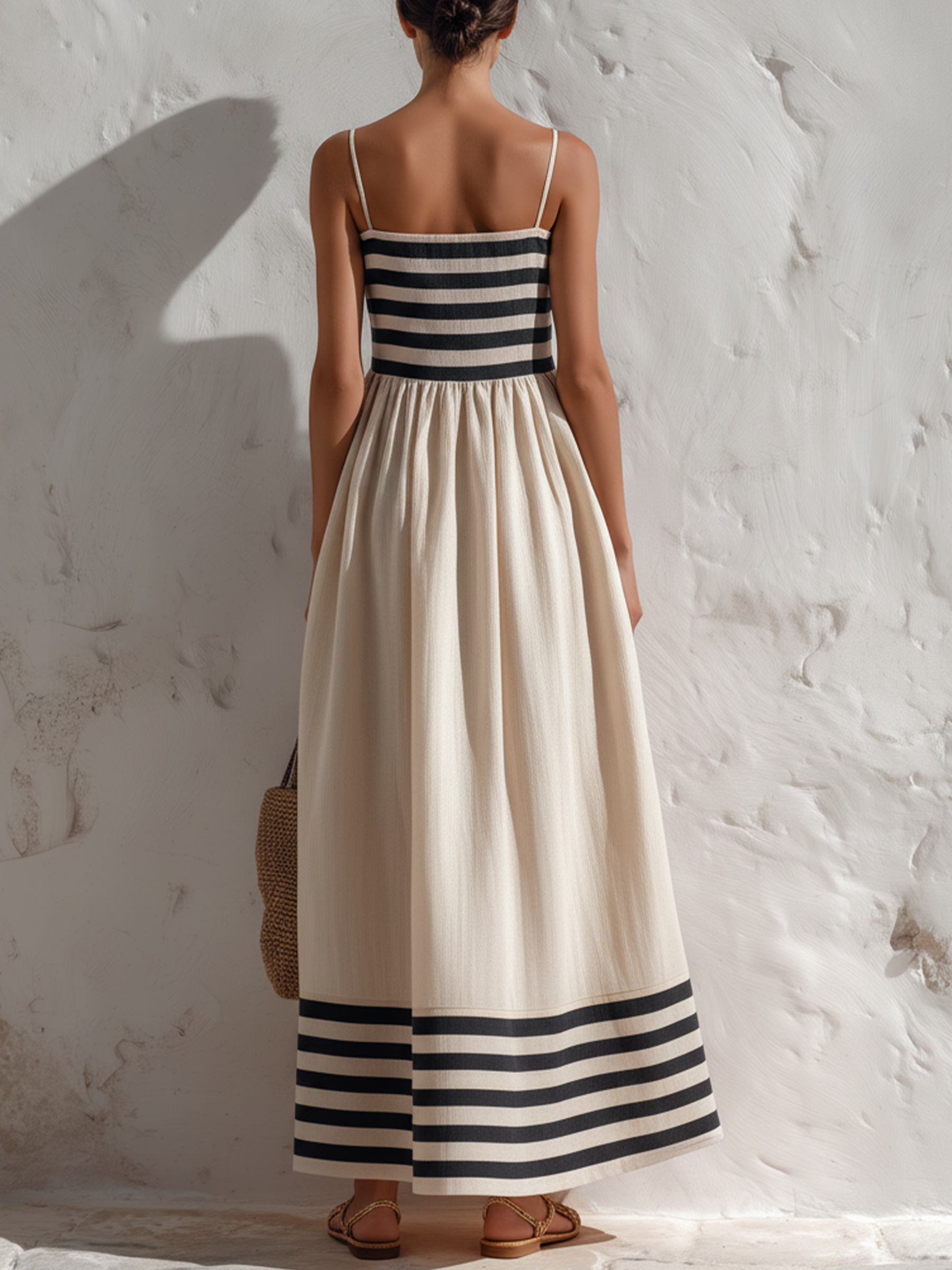 Susana  | Vestido largo a rayas negras y beige