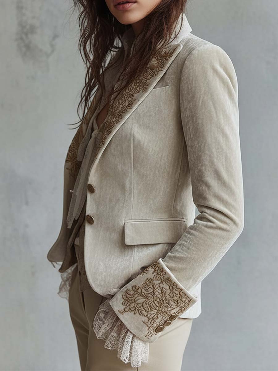 Blazer Sastre Bordado en Marfil para Mujer