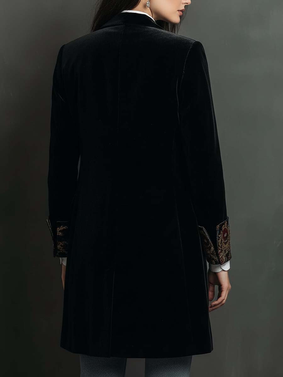 Blazer Entallado de Solapa con Estampado Barroco Negro para Mujer