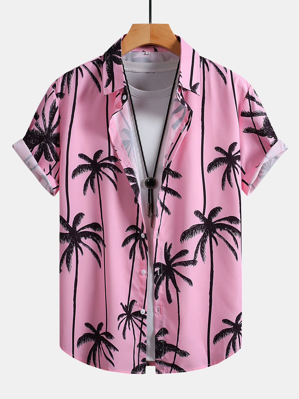 Camisa abotonada con estampado de palmeras y bañador corto