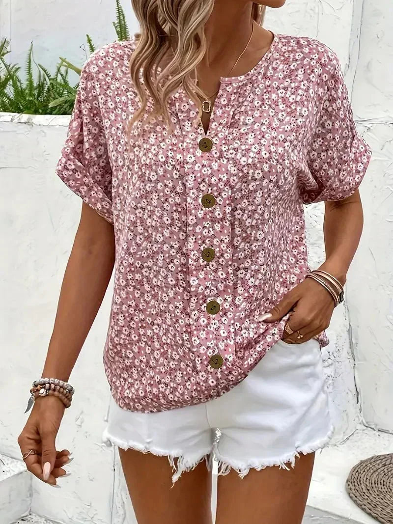 Faye | Blusa Floral con Escote de Muesca