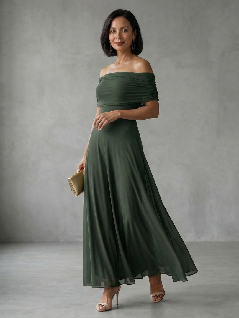 Brenna | Vestido de Noche Drapeado con Hombros Descubiertos