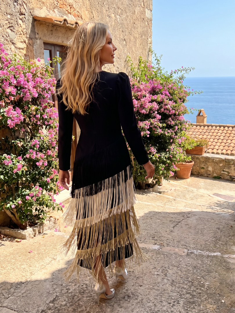 Elisabeth | Vestido Midi con Manga Larga y Flecos