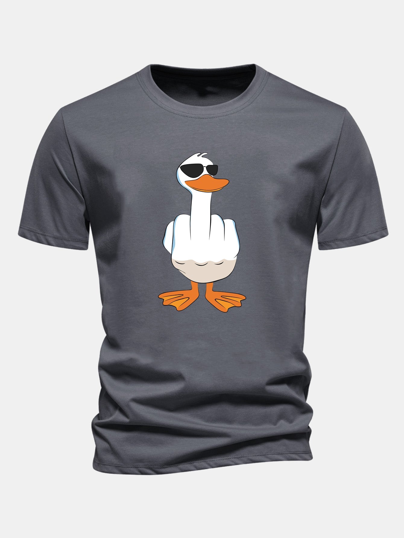 Regular Fit Funny Middle Finger Duck Print Cotton T-Shirt