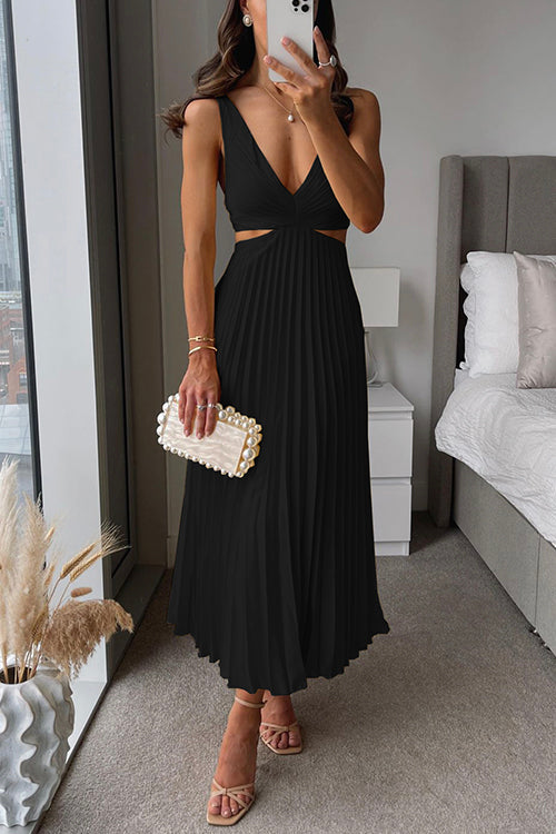 Eliana | Vestido Maxi Plisado con Recorte