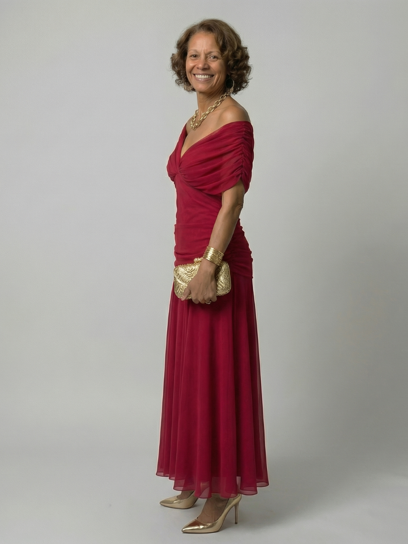 Calen | Vestido Midi Fluido de Hombros Descubiertos