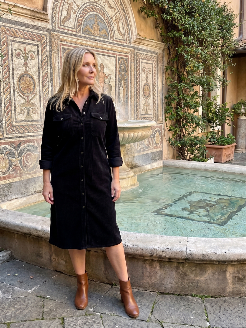 Annabel | Vestido Midi Acanalado con Botonadura