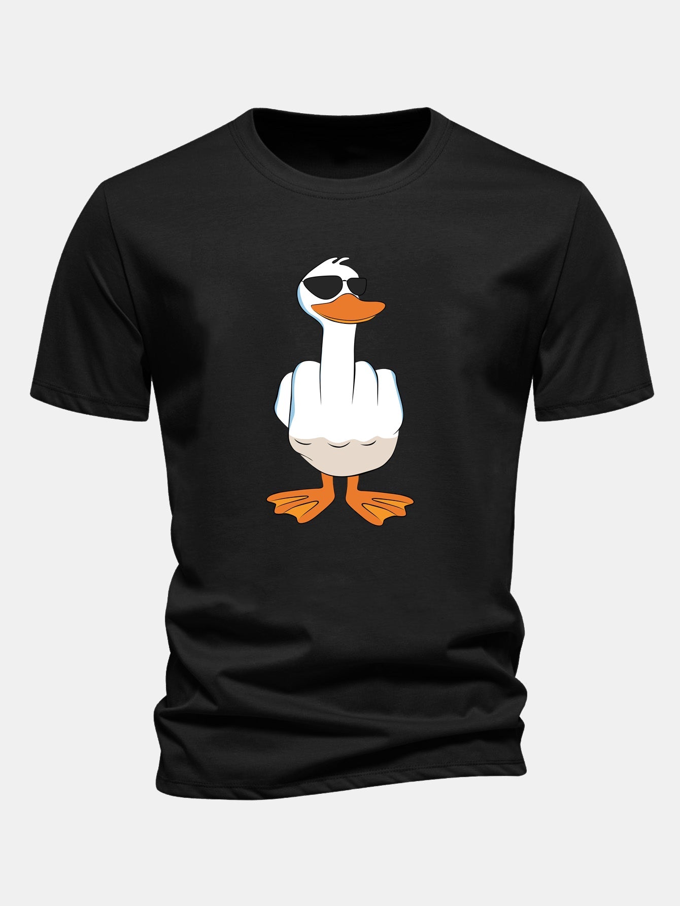 Regular Fit Funny Middle Finger Duck Print Cotton T-Shirt