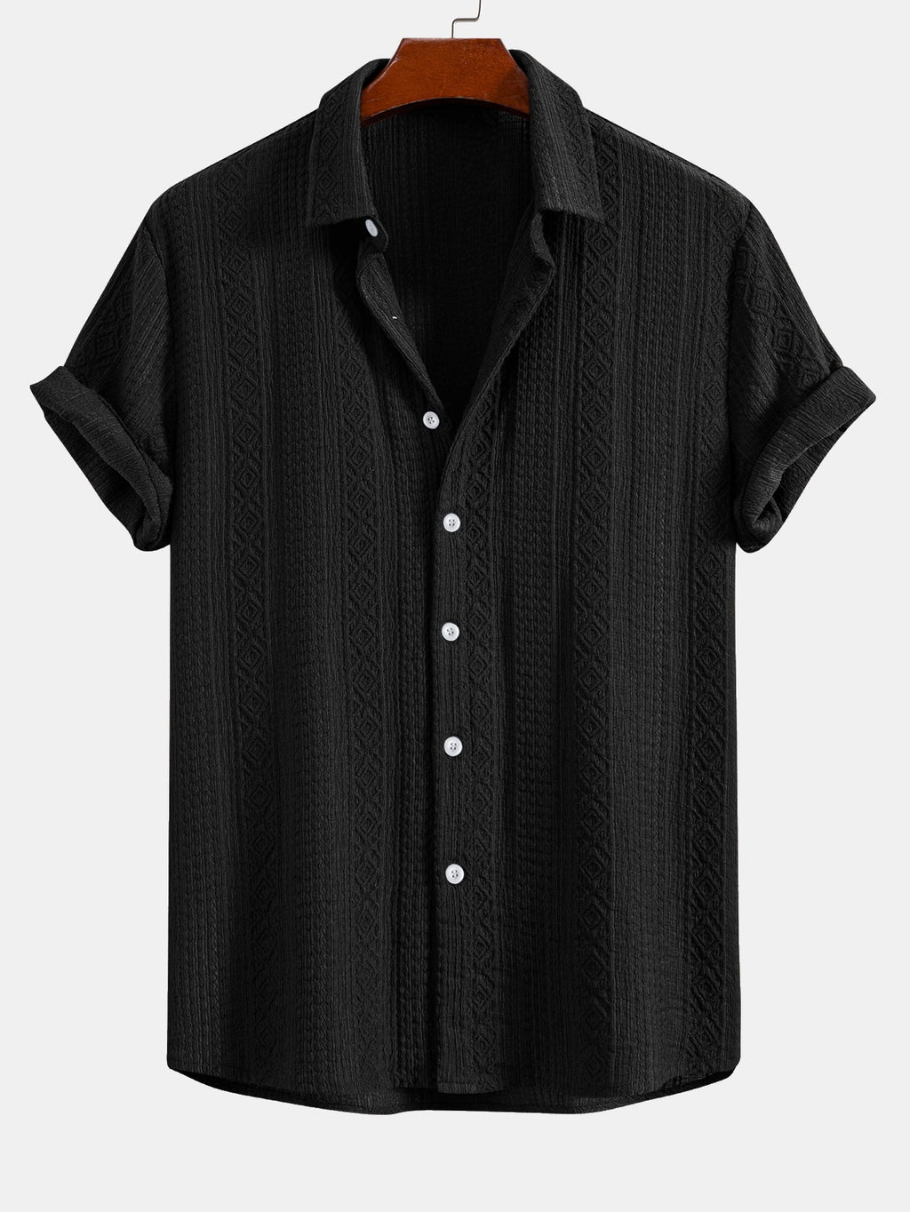 Conjunto de camisa de botones con estampado jacquard geométrico y pantalones cortos con cordón de 8"