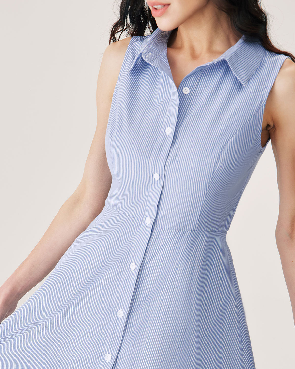 Vestido Mini Azul Rayas Botones