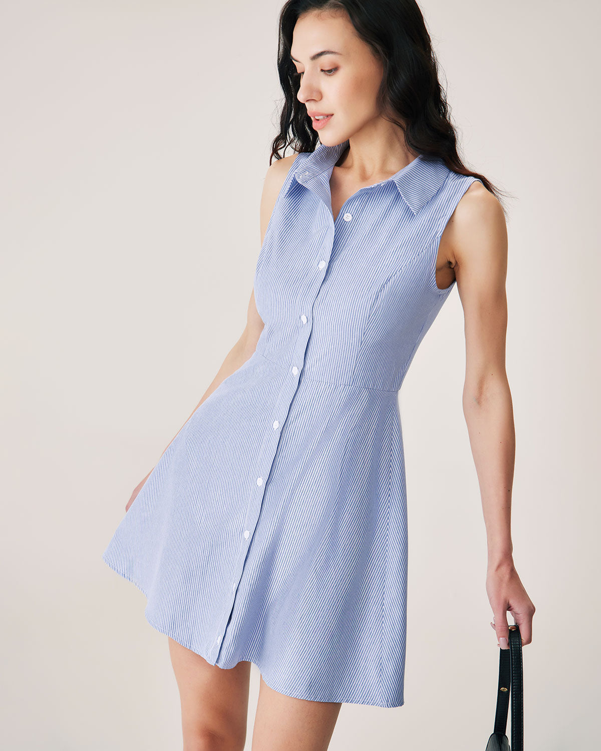 Vestido Mini Azul Rayas Botones