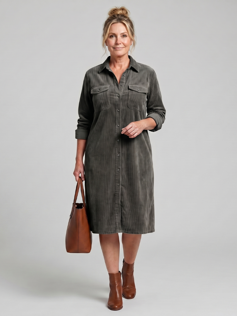 Annabel | Vestido Midi Acanalado con Botonadura
