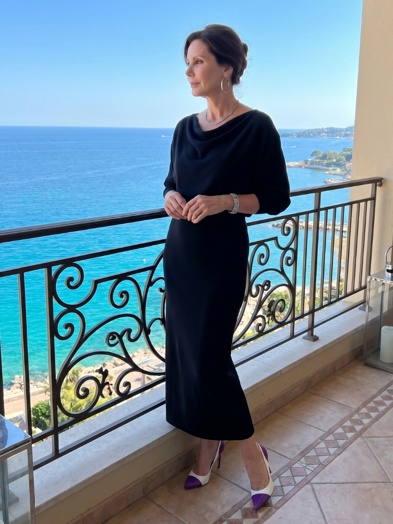 Adrienne | Vestido Midi Entallado con Escote Drapeado