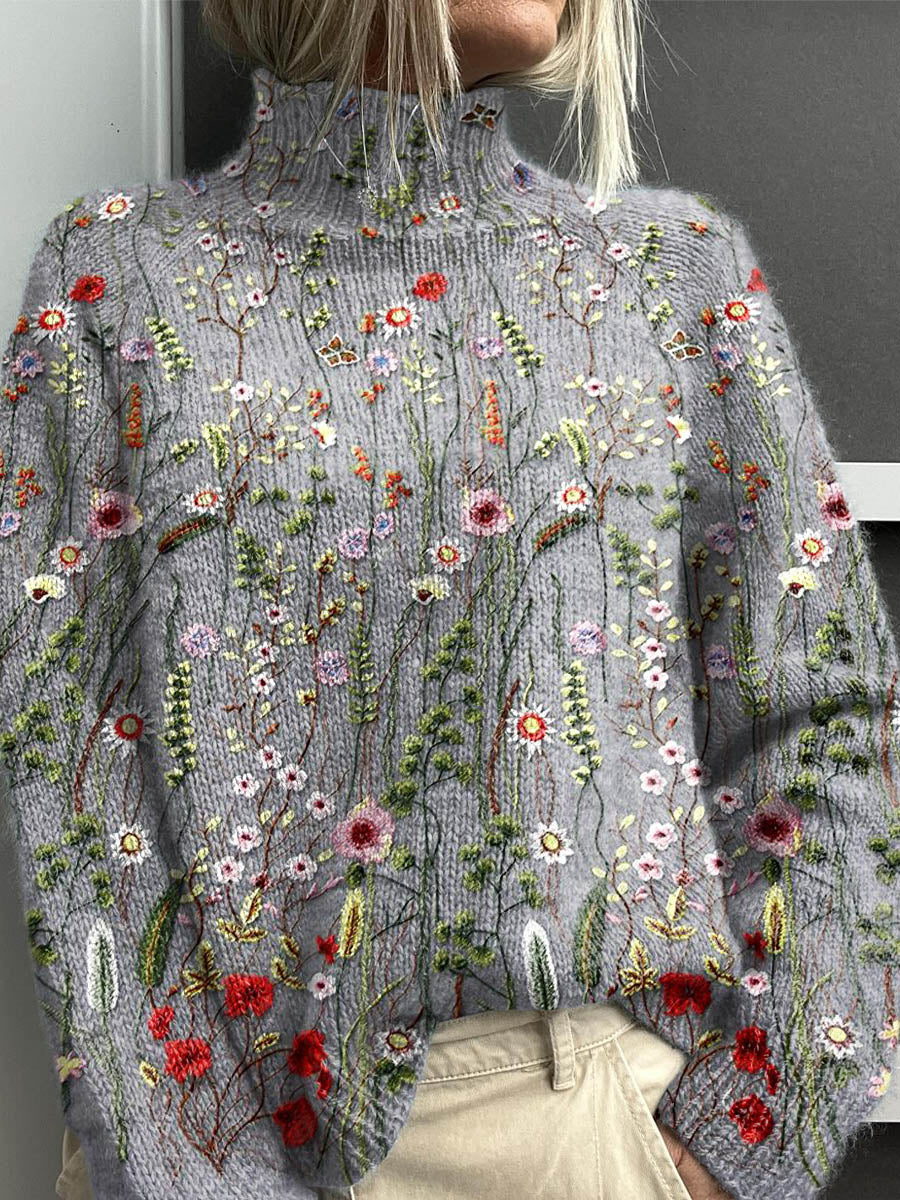 Eloise | Jersey de punto de cuello alto con estampado floral vintage