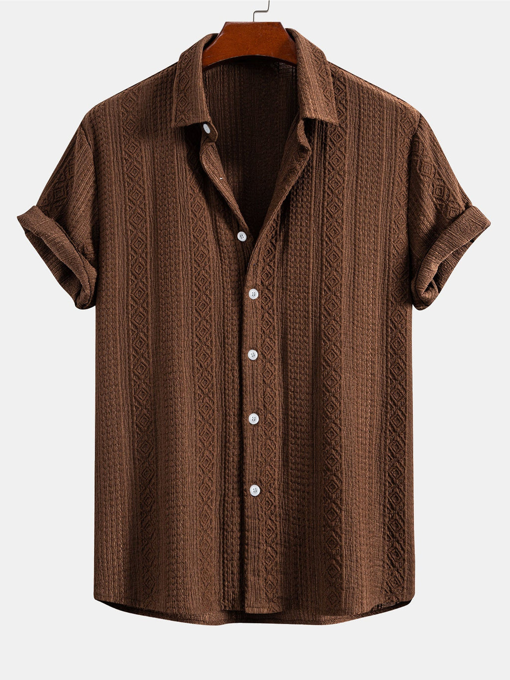Conjunto de camisa de botones con estampado jacquard geométrico y pantalones cortos con cordón de 8"