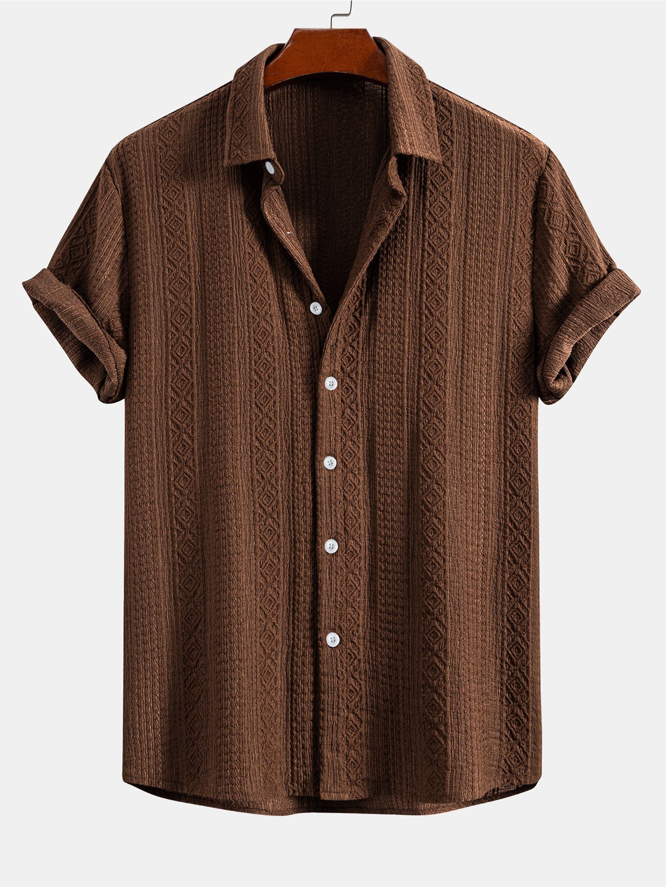 Conjunto de camisa de botones con estampado jacquard geométrico y pantalones cortos con cordón de 8"