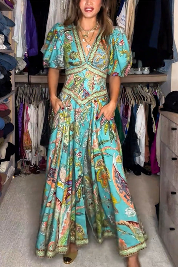 Elizabeth™ | Vestido Maxi Aireado con Mangas Abullonadas y Escote en V