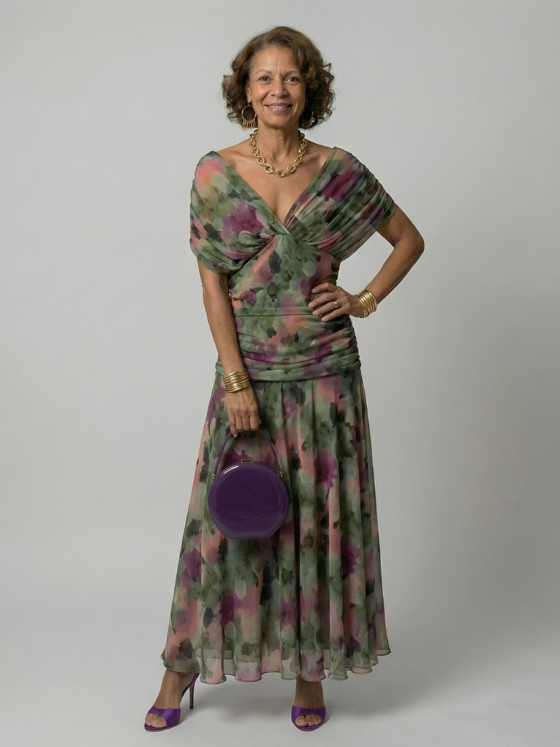 Calen | Vestido Midi Fluido de Hombros Descubiertos