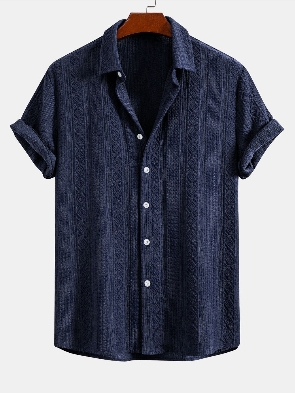 Conjunto de camisa de botones con estampado jacquard geométrico y pantalones cortos con cordón de 8"