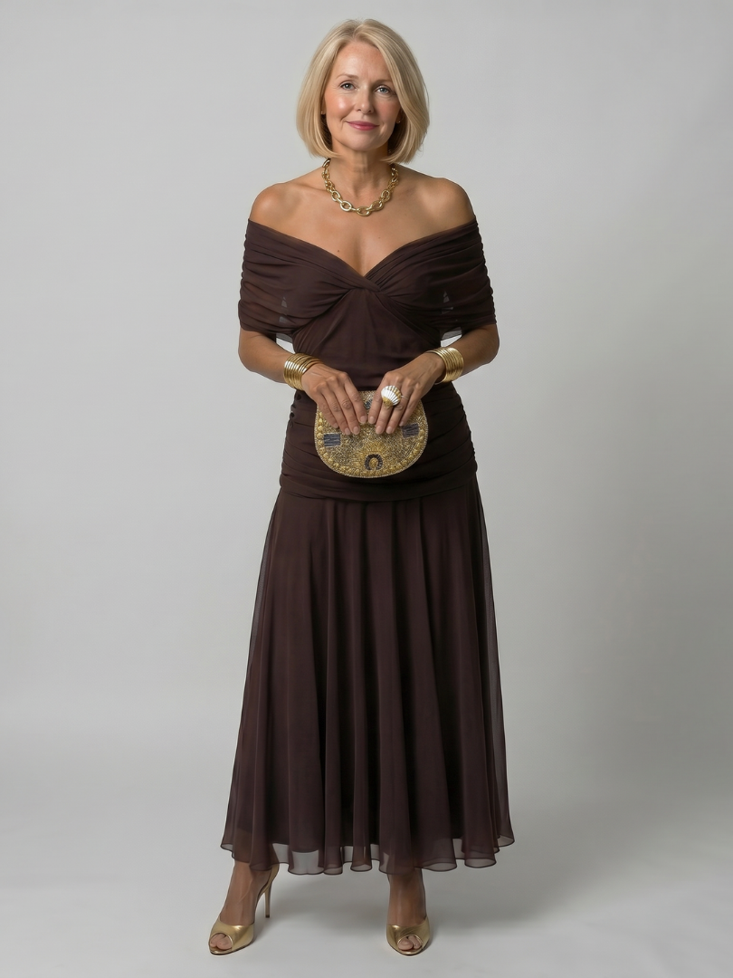 Cassia | Vestido de Noche Fluido con Hombros Descubiertos